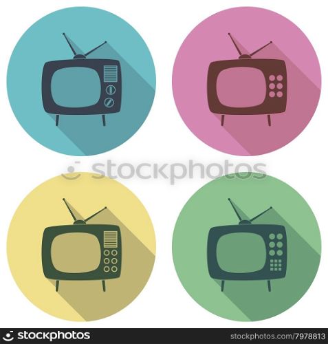 vector retro tv set flat colorful icons