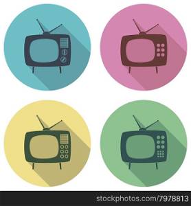 vector retro tv set flat colorful icons