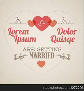 Vector Retro Typography Wedding invitation with hearts