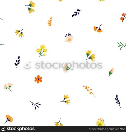 Vector Retro Vintage Festive Abstract Spring or Summer Floral Seamless Surface Pattern for Products, Fabric or Wrapping Paper Prints.
