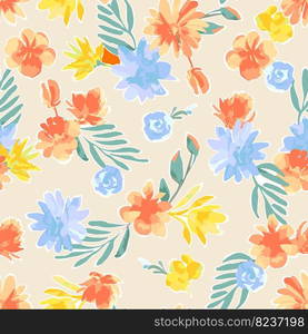 Vector Retro Vintage Festive Abstract Spring or Summer Floral Seamless Surface Pattern for Products, Fabric or Wrapping Paper Prints.