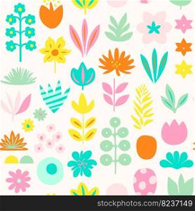 Vector Retro Vintage Minimalist Abstract Spring or Summer Floral Seamless Surface Pattern for Products, Fabric or Wrapping Paper Prints.