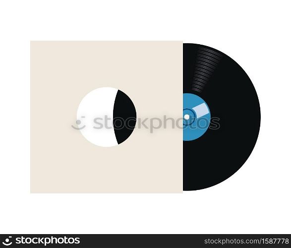 vector retro vinyl record in paper sleeve cover. music icon isolated on white background. blank cover mockup with copyspace for text or image