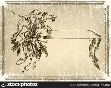 vector ribbon with floral vintage illustration