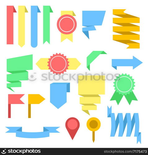 Vector ribbons and labels flat set, stock vector illustration