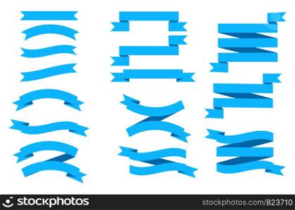 vector ribbons banners flat isolated on white background, Illustration set of blue tape