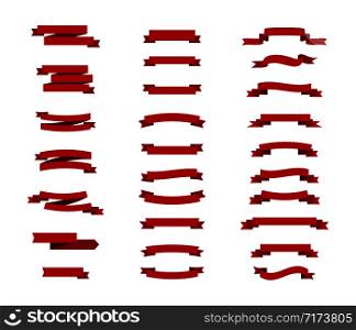 Vector Ribbons Banners isolated. Set of red Tapes in flat design on white background. Red Ribbons Banners collection. Vector illustration. Vector Ribbons Banners isolated. Set of red Tapes in flat design on white background. Red Ribbons Banners collection