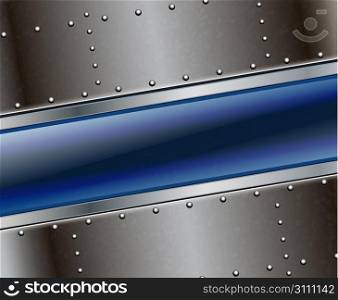 Vector riveted metal background with glass banner