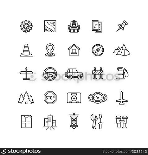 Vector road, auto line icons. Vector road, auto line icons. Auto car icon, car road icon, traffic car vehicle icon illustration