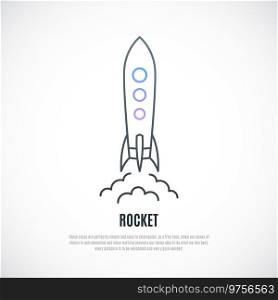Vector Rocket icon in line style. Black outline emblem for website design and mobile apps. Rocket illustration isolated on white background.