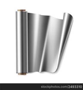 Vector roll of aluminium foil close up top view isolated on white background. Roll of foil