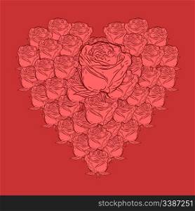 vector roses in heart shape, grunge style, clipping masks