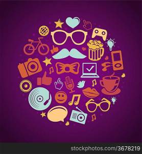 Vector round concept with trendy hipster icons and signs