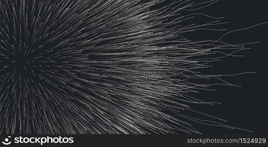 Vector round curly trails of explosion background. Out of centric debris motion. Particles blurred into rays or wavy lines under high speed of motion. Burst, explosion backdrop. Vector round curly trails of explosion background. Out of centric debris motion. Particles blurred into rays or wavy lines under high speed of motion. Burst, explosion backdrop.