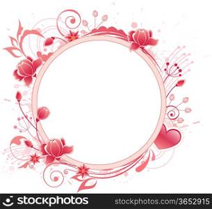 Vector round floral banner with red rose