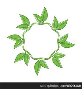 vector round frame border with green leaves isolated on white background. natural flora illustration with green wavy branch and leaves with copy space for text