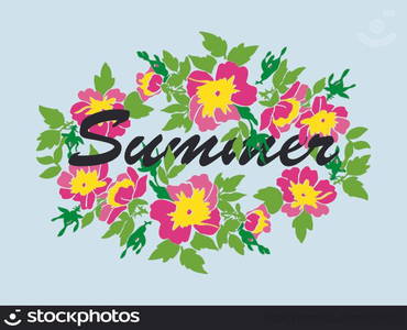 Vector round frame isolated with summer flowers in vintage style. Seasons greeting card, invitations, wedding vintage flower design. Floral pattern frame background vector