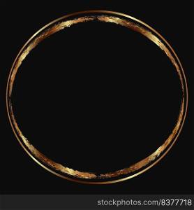 Vector round gold frame with glitter effect on black background. Gold or copper round frame with metallic sheen on a dark background.. Vector round gold frame