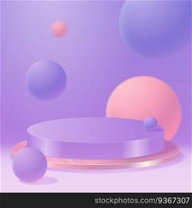 Vector round podium, pedestal or platform, background for cosmetic product presentation. 3d podium. Advertising place. Blank product stand background in pastel colors