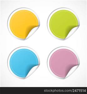 Vector round stickers with curled edge isolated on white background