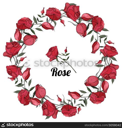 Vector round wreath of roses. Greeting card background for Valentine&rsquo;s day, birthday, mother&rsquo;s day, wedding. Vector