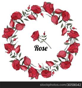 Vector round wreath of roses. Greeting card background for Valentine&rsquo;s day, birthday, mother&rsquo;s day, wedding. Vector