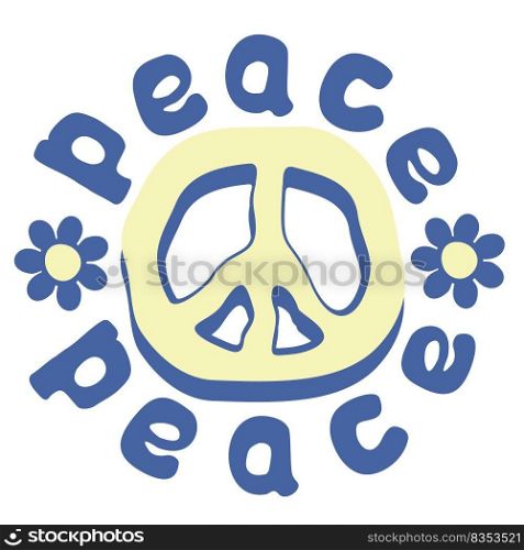 Vector rounded illustration of pacificus with lettering. Peace. Blue and yellow colors. Isolated on white background.