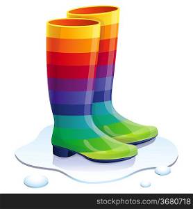 Vector rubbers boots in rainbow colors - bright trendy concept