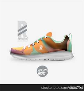 Vector running shoes ad product template, advertising packaging mockup for design