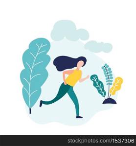 Vector Running woman with long hairs. On the background of autumn trees and clouds. It can be used for advertising a healthy lifestyle and the environment. Illustration.. Vector Running woman with long hairs. On the background of autumn trees and clouds. It can be used for advertising a healthy lifestyle and the environment. Illustration