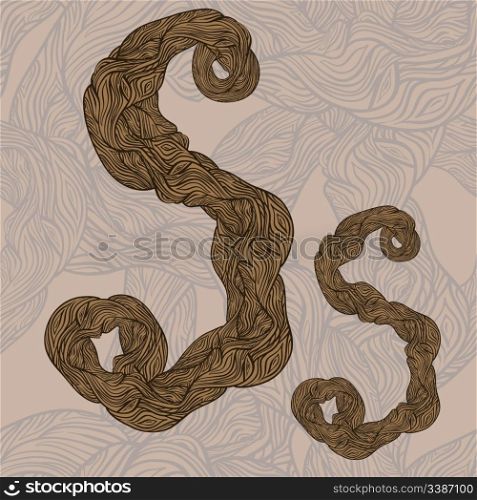 "vector "s" letter of oak tree wooden texture on seamless wooden background"