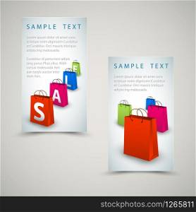Vector sale banners with colorful paper shopping bags