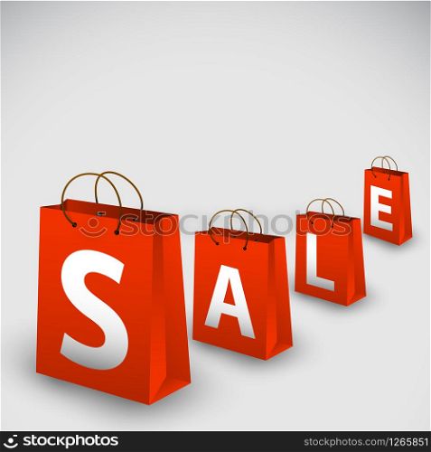 Vector sale poster made from red paper shopping bags