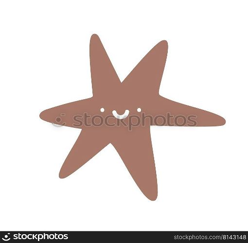 Vector Scandinavian Brown Smily Cute star. Abstract Cartoon happy theme. Element of baby boho design isolated on white background.. Vector Scandinavian Brown Smily Cute star. Abstract Cartoon happy theme. Element of baby boho design isolated on white background