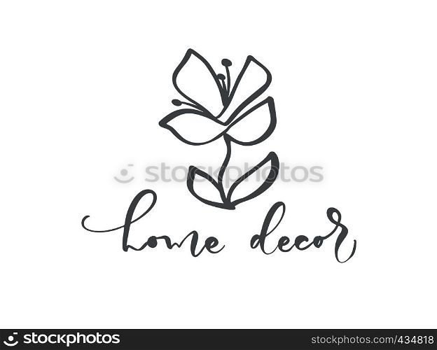 Vector scandinavian floral Logo. Hand drawn icon flower cosmetic, florist wedding, home decor text.. Vector scandinavian floral Logo. Hand drawn icon flower cosmetic, florist wedding, home decor text