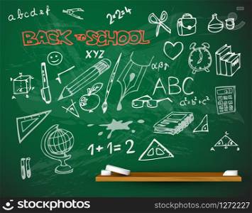 vector school blackboard illustration full of chalk doodles