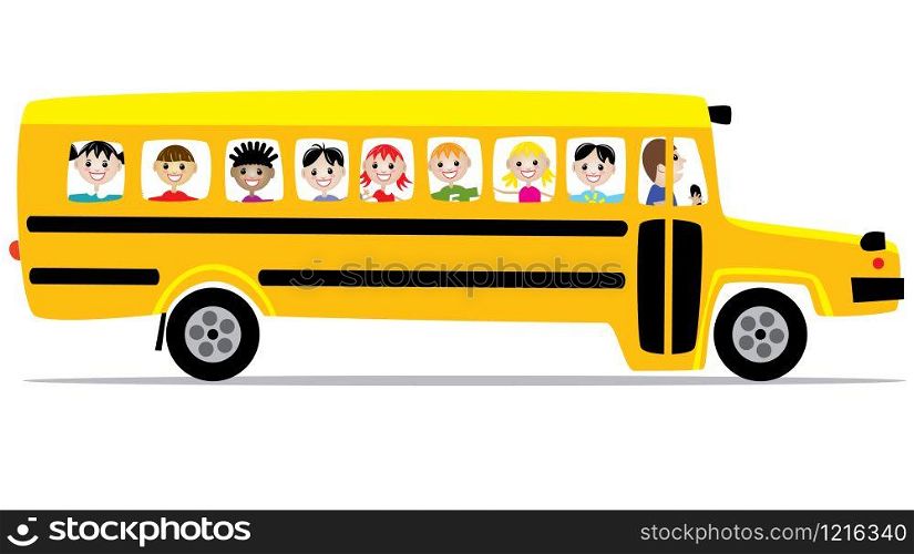 vector school bus and children