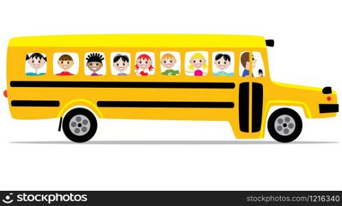 vector school bus and children