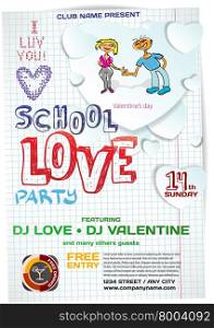 Vector school night party valentine&rsquo;s day. Template poster graphic