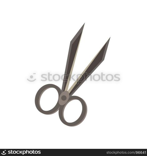 Vector scissor flat icon isolated. Cut design sign symbol illustration, black, tool, style, hair, tailor. Haircut line shape trim silhouette clip hairstyle salon element work business hairdressing.