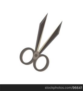 Vector scissor flat icon isolated. Cut design sign symbol illustration, black, tool, style, hair, tailor. Haircut line shape trim silhouette clip hairstyle salon element work business hairdressing.