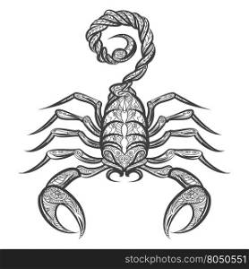 Vector scorpion zentangle icon. Vector scorpion zentangle. Hand drawn scorpion with floral ornament. Vector icon