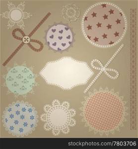 vector scrapbook design elements, patterns can be used separately: bows, button, napkins, and border