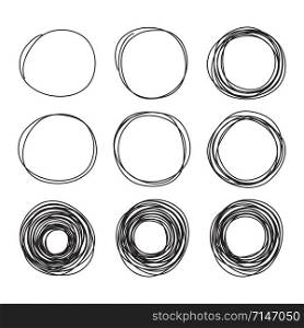 vector scribble sketch of pencil circles isolated on white background. abstract round doodle hand drawing. grunge sketch of circular shapes, scribble series. circle doodle stroke for speech bubbles