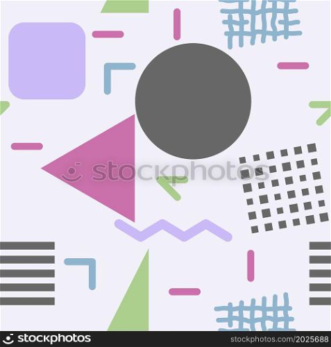 vector seamless 80s or 90s pattern, memphis hipster style with chaotic geometric shapes, retro design with graphic elements. colorful seamless background