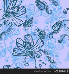 vector seamless absrtact background with flowers and butterflies, eps 10, clipping masks