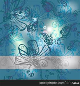 vector seamless absrtact background with flowers and butterflies frame for your text, eps 10, clipping masks