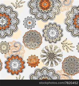 vector seamless abstract doodle floral pattern, clipping mask, elements can be used separately