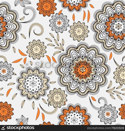 vector seamless abstract doodle floral pattern, clipping mask, elements can be used separately