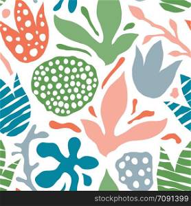 Vector Seamless Abstract Floral Pattern. Scandinavian Style. Bright Summer Design